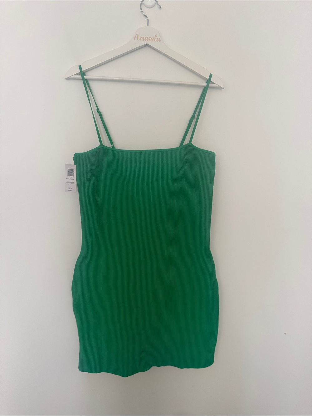 Babaton Sculpt Cami Green Ribbed Spaghetti Strap Mini Dress BNWT